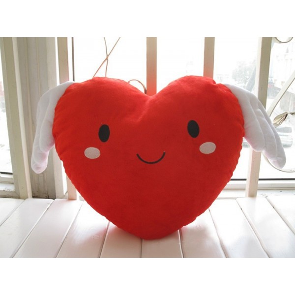 Grabadeal Valentine Smiling Love Heart with wings (Red) - 30 cm